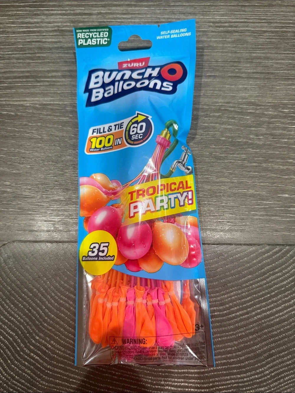 NWT Zuru Tropical Party Fill & Tie 100 Water Balloons - Orange & Pink